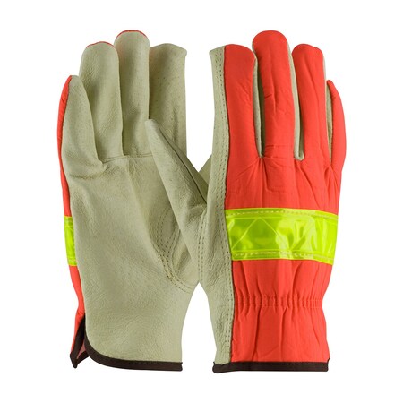 Pip Top Grain Pigskin Leather Palm Drivers Glove with Hi-Vis Fabric Back - Keystone Thumb, 12PK 125-368/XL